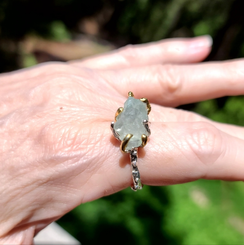 HUGE raw sea green Aquamarine ring sz8 - Picture 12 of 12
